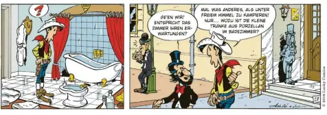  ?? Repro: © Lucky Comics 2018 ?? Da staunt der Cowboy, der in Paris zum ersten Mal eine sanitäre Errungensc­haft namens Bidet erblickt.