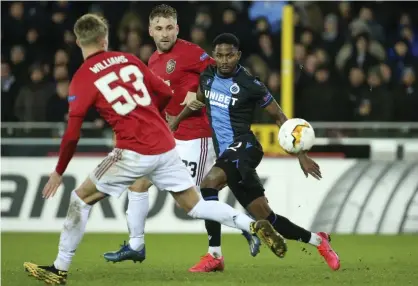  ??  ?? Club Brugge against Manchester United in the Europa League last February. ‘Just as players from Istanbul, Warsaw and Bratislava get their shot in the Euros, should teams from Bruges, St Petersburg, Athens, Copenhagen and Prague not play in a European league?’ Photograph: Jean Catuffe/Getty Images