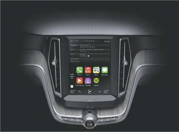  ?? Volvo ?? Volvo Cars brings Apple’s CarPlay to the Volvo XC90, a progressiv­e marriage of smartphone and automotive navigation features.