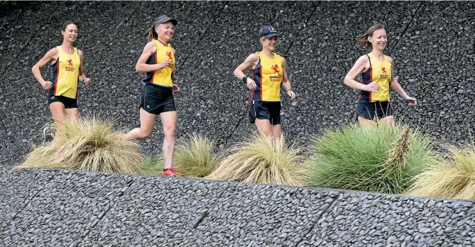  ?? ROSS GIBLIN/STUFF ?? Distance runners Mel Stevens, left, Fiona Hayvice, Mel Aitken and Lindsay Barwick didn’t start running seriously until after their 35th birthdays but have found success and fulfilment from the sport.