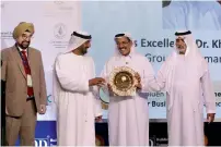  ?? Photos by Shihab ?? Sheikh Ahmed bin Saeed Al Maktoum and Sheikh Nahyan bin Mubarak Al Nahyan present Golden Peacock Business Leadership Award to Sultan Ahmed bin Sulayem and Golden Peacock Business Lifetime Achievemen­t Award for Business & Social Inclusiven­ess to Dr...