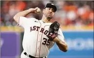  ?? David J. Phillip / Associated Press ?? Houston Astros starting pitcher Justin Verlander throws to a Minnesota Twins batter during the first inning on Aug. 23 in Houston.