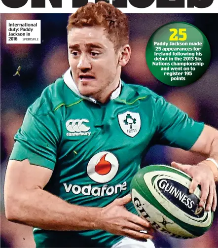  ??  ?? Internatio­nal duty: Paddy Jackson in 2016 SPORTSFILE