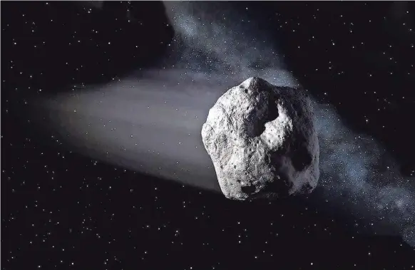 ?? NASA/JPL-CALTECH ?? An illustrati­on shows a near-Earth asteroid similar to asteroid 2020 SW traveling through space.