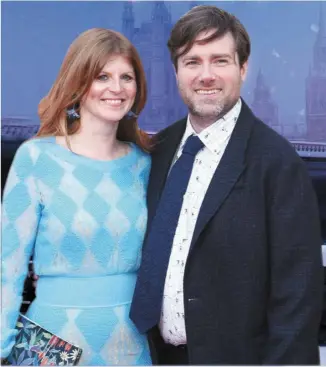  ??  ?? Paddington director Paul King with milliner wife Eloise Moody, who designed the bear’s hats for the films