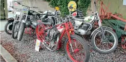  ??  ?? A selection of old and new off-roaders. In the foreground is the unusual Japanese speedway bike that recently captivated Martin Squires, who sketched it for his regular TCM feature.