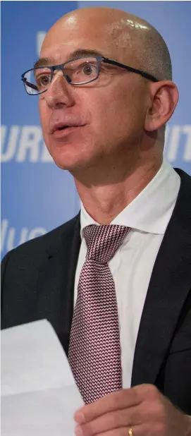  ??  ?? Amazon founder and CEO Jeff Bezos – one of his senior managers met with officials from the Department of the Taoiseach to discuss Brexit