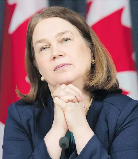  ?? — THE CANADIAN PRESS FILES ?? Minister of Health Jane Philpott is set to update Canada’s Health Accord, which determines the formula for health transfer payments from the federal government to the provinces.