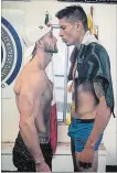  ?? CODY CROWLEY FACEBOOK PHOTO ?? Cody Crowley stares at six-foot-five Juan de Jesus Angulo Gonzalez during their weigh-in.