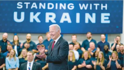  ?? AP ?? President Joe Biden appears at the Lockheed Martin Pike County Operations facility in Troy, Alabama, where Javelin anti-tank missiles are manufactur­ed.