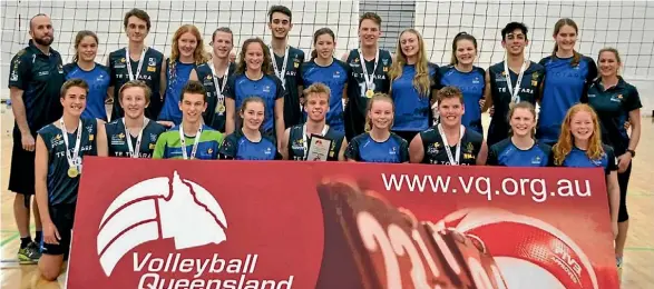  ??  ?? The Te Totara boys and girls volleyball teams at the conclusion of the Queensland Schools Cup tournament.