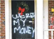  ?? TIMOTHY D. EASLEY AP ?? The home of Senate Majority Leader Mitch Mcconnell is shown Saturday after it was vandalized overnight in Louisville, Ky.