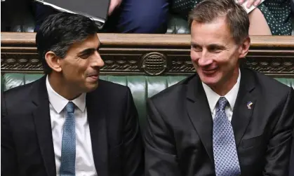  ?? Photograph: Jessica Taylor/AP ?? The prime minister, Rishi Sunak, left, with the chancellor, Jeremy Hunt, in the House of Commons.