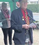  ?? Veteran Tony Hamer reads the Commonweal­th affirmatio­n and, below, Cllr Savage and Cllr Gagen address the invited guests ??