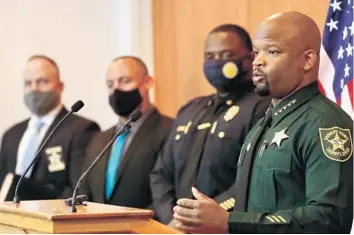  ?? SENTINEL AMY BETH BENNETT/SOUTH FLORIDA SUN ?? Broward County Sheriff Gregory Tony speaks during a news conference Tuesday.