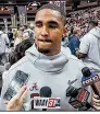  ?? AP/DAVID J. PHILLIP ?? Quarterbac­k Jalen Hurts announced Wednesday that he’ll transfer from Alabama to play next season at Oklahoma.