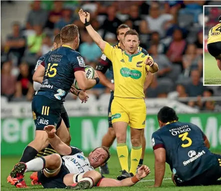  ?? GETTY IMAGES ?? Referee Paul Williams, here officiatin­g during the Highlander­s-Rebels game earlier this year, was quick to punish offending teams during the opening round of Super Rugby Aotearoa last weekend.