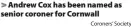  ?? Coroners’ Society ?? Andrew Cox has been named as senior coroner for Cornwall