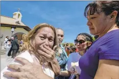  ??  ?? CONCEPCION RAMIREZ, Anthony’s grandmothe­r, left, cries after services. Anthony’s mother and her boyfriend are charged in his death.