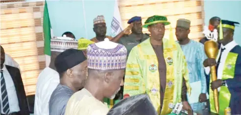  ??  ?? Borno State Governor, Prof. Babagana Umara Zulum (middle), during the historic inaugurati­on of the Borno State University's first Senate, at the institutio­n’s campus in Maiduguri yesterday. The governor is the university’s visitor