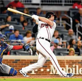  ?? SCOTT CUNNINGHAM / GETTY IMAGES ?? Lucas Duda made his Braves debut as a pinch hitter in the sixth inning against the Cubs at SunTrust Park on Thursday.