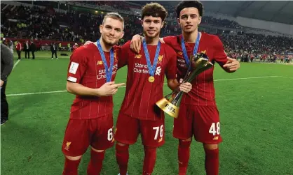  ??  ?? Harvey Elliott, Neco Williams and Curtis Jones were in the Liverpool squad that won the Fifa Club World Cup in December. Photograph: Andrew Powell/Liverpool FC via Getty Images