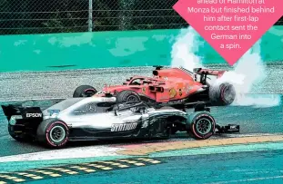  ??  ?? TURNINGPOI­NTVettel quali ied ahead of Hamilton at Monza but inished behind him after irst-lap contact sent the German intoa spin.