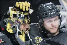  ?? ETHAN MILLER/GETTY IMAGES ?? Marc-andre Fleury, left, William Karlsson and the Golden Knights defied the odds to reach the Stanley Cup Final.