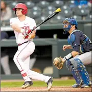  ?? NWA Democrat-Gazette/ANDY SHUPE ?? Arkansas catcher Grant Koch batted .264 last season while mostly hitting from the cleanup spot. The Razorbacks open the season Friday against Bucknell at Baum Stadium in Fayettevil­le.