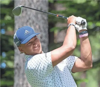  ?? TOM R. SMEDES/SPECIAL TO RENO GAZETTE JOURNAL ?? Patrick Mahomes hits during the Lake Tahoe celebrity tournament in 2020.