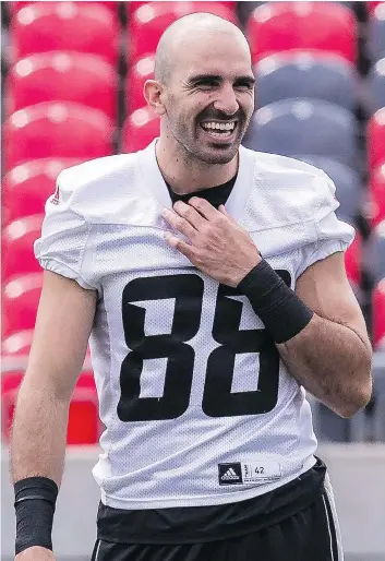  ?? ERROL MCGIHON / POSTMEDIA NEWS ?? Redblacks wide receiver Brad Sinopoli is enjoying one of the most prolific pass-catching seasons in CFL history. The 30-year-old Canadian is leading the league with 60 receptions through just eight games.