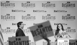  ?? RICARDO RAMIREZ BUXEDA/STAFF PHOTGRAPHE­R ?? Ron DeSantis arrives onstage with his wife, Casey DeSantis, during his primary night victory party Tuesday at the Rosen Shingle Creek in Orlando.