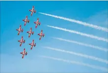  ?? MATT DAY, NIAGARA FALLS REVIEW FILE PHOTO ?? The Canadian Forces’ Snowbirds will fly over Lake Erie in Fort Erie on Wednesday. They’re shown here during a previous Niagara visit.