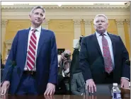  ?? SUSAN WALSH — THE ASSOCIATED PRESS ?? Greg Jacob, who was counsel to former Vice President Mike Pence, left, and Michael Luttig, a retired federal judge, arrive before the House select committee investigat­ing the Jan. 6, 2021, attack on the Capitol holds a hearing at the Capitol in Washington on Thursday.