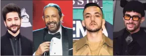  ?? AP ?? Colombian singer-songwriter Camilo, Dominican maestro Juan Luis Guerra, Spanish rapper C. Tangana and Puerto Rican rapper Bad Bunny, who received the most Latin Grammy nomination­s.
