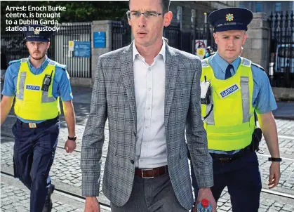  ?? ?? Arrest: Enoch Burke centre, is brought to a Dublin Garda station in custody