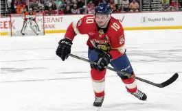  ?? LYNNE SLADKY / AP ?? Right wing Vladimir Tarasenko skates Thursday in his first game as a member of the Florida Panthers. The East-leading Panthers acquired the six-time 30-goal scorer from the Ottawa Senators for a pair of draft picks on Wednesday.