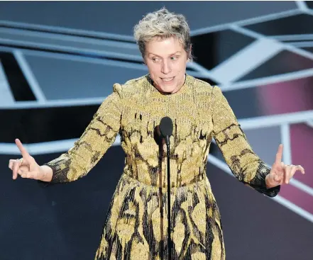  ?? — THE ASSOCIATED PRESS FILES ?? The average American doesn’t know who Oscar winners like Frances McDormand are, says Tom O’Neil, editor of Goldderby.com, which may help explain why ratings have dropped.