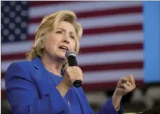  ?? AP PHOTO/ANDREW HARNIK ?? Democratic presidenti­al candidate Hillary Clinton speaks at a rally Thursday at Johnson C. Smith University in Charlotte, N.C.