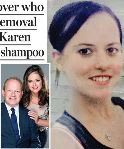  ??  ?? Main picture: Karen Danczuk with bald patch and comb-over. Inset: With MP husband Simon