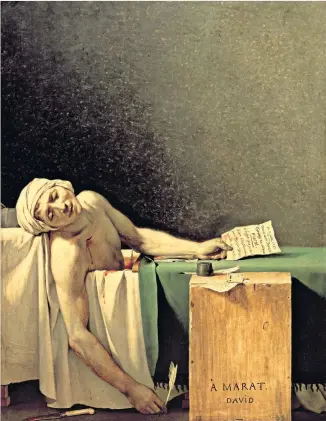  ??  ?? Propaganda: David’s portrayal of the assassinat­ed Jean-paul Marat was commission­ed during the French Revolution