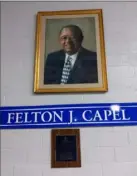  ?? Craig Meyer/Post-Gazette ?? A photo of Felton J. Capel, Pitt coach Jeff Capel’s grandfathe­r, at Felton J. Capel Arena in Fayettevil­le, N.C.