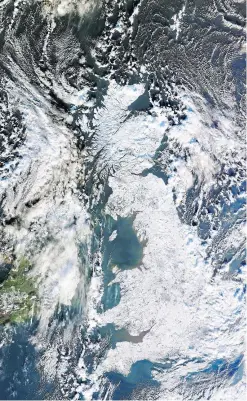  ?? Picture: NEODAAS/Dundee University/PA. ?? A satellite image issued by Dundee University of Britain in the winter of 2010.