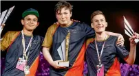  ??  ?? Esports Series winner Brendon Leigh (centre) with other winners.