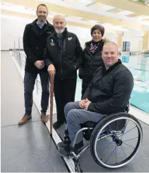  ?? PHOTO: SUPPLIED ?? Blessed . . . The new Wanaka Pool is set to open this Sunday following a blessing from Ngai Tahu last Friday. Pictured following the blessing are Cook Brothers Constructi­on managing director Dave Bulling (left), Michael and Winsome Skerrett, of Nga i...