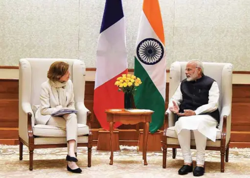  ??  ?? The Minister for the Armed Forces of France, Florence Parly calling on the Prime Minister Narendra Modi in New Delhi on October 28, 2017