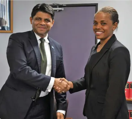  ?? Photo: DEPTFO News ?? Attorney-General and Minister for Economy Aiyaz Sayed-Khaiyum with Online Safety Commission­er Anne Dunn.