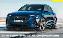  ??  ?? E-tron S produces 496bhp and 718lb ft, in eight-second bursts