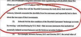  ??  ?? These documents are part of a court filing by the U.S. Securities and Exchange Commission against Dayton broker John Gregory Schmidt, who is accused of having misappropr­iated more than $1 million by creating fake financial statements and shifting funds between customers — many of them elderly.