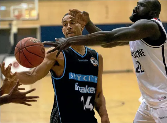  ?? PHOTO: ANDY JACKSON/STUFF ?? Mike Vukona spent most of the night in foul trouble against Melbourne United in Taranaki.